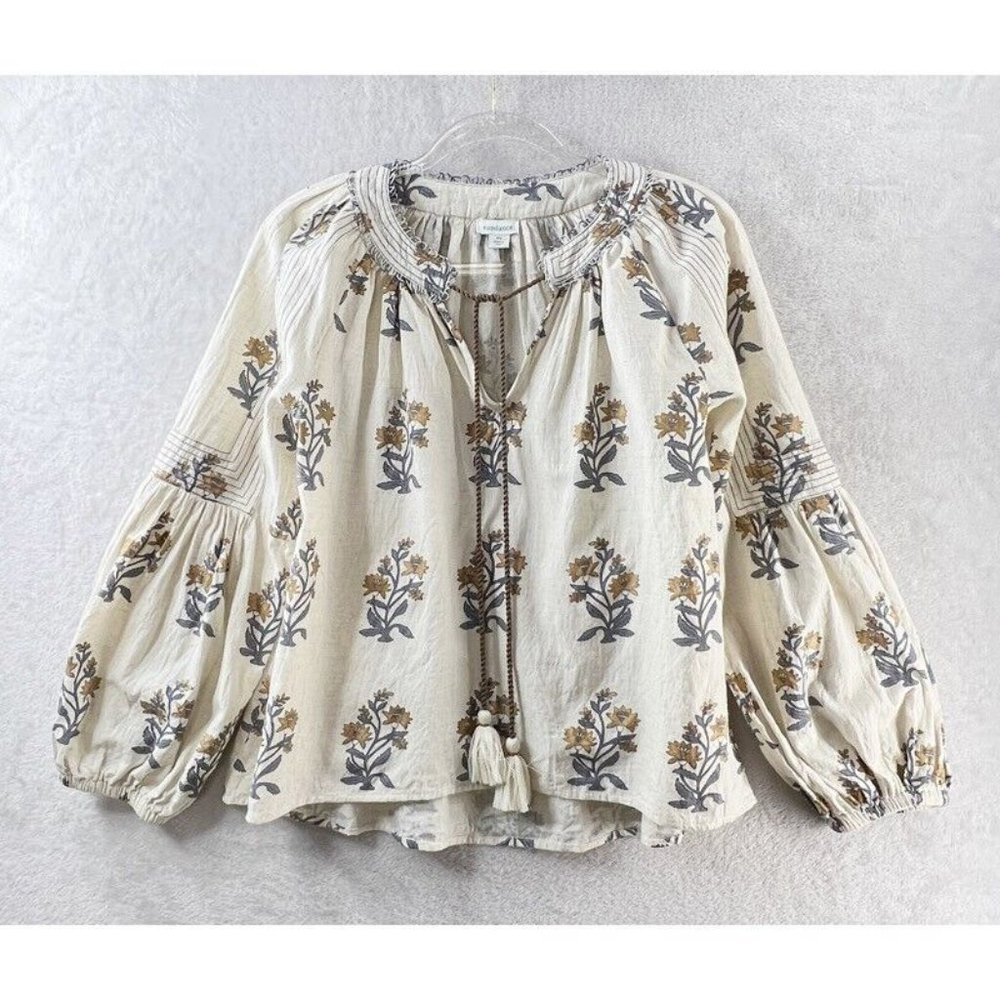 Sundance Womens Idyllwild Top Boho Peasant Woven Linen Cotton Sz Petite Small PS